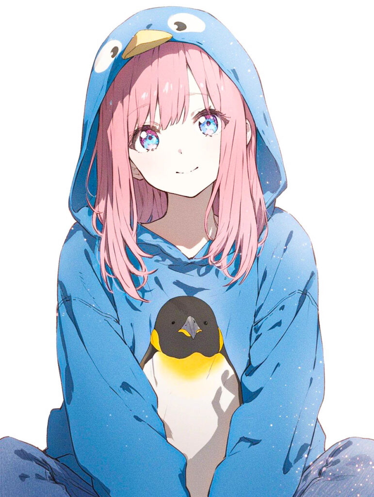 ペンギンパジャマの女の子のイラスト